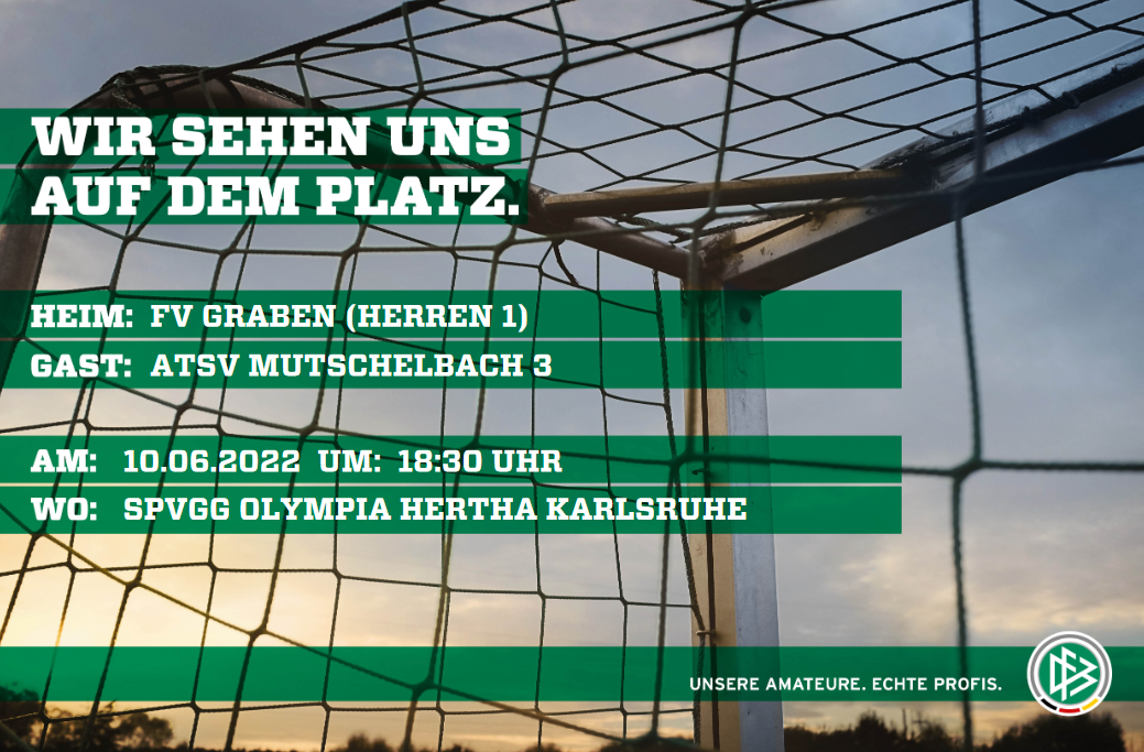Die erste Mannschaft des FV Graben bestreitet ihr erstes Spiel in der Aufstiegsrunde gegen den ATSV Mutschelbach 3 am 10.06.2022 um 18.30 Uhr bei der SpVgg Olympia Hertha Karlsruhe.
